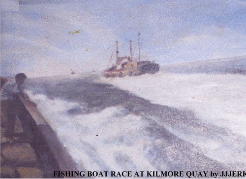 Cartoon: Kilmore Quay Wexford boat race (medium) by jjjerk tagged wexford,saltee,islands,trawlers,fishing,boats,swell,water,race,cartoon