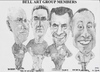 Cartoon: Bell Art Group members (small) by jjjerk tagged caricature,derek,bobby,pencil,michael,tony,glasses,irish,bellcamp,village,art,group,cartooland
