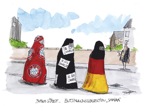 Cartoon: burkastreit (medium) by plassmann tagged islam,burka