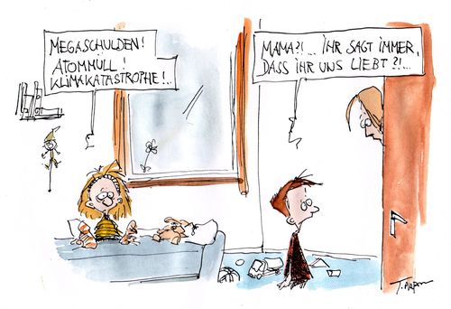 Cartoon: no title (medium) by plassmann tagged schulden,kinder,zukunft,atomenergie,klimawandel