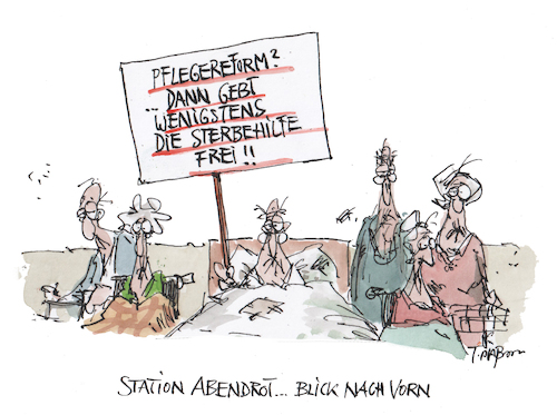 Cartoon: Station Abendrot (medium) by plassmann tagged pflege,pflegereform,alter