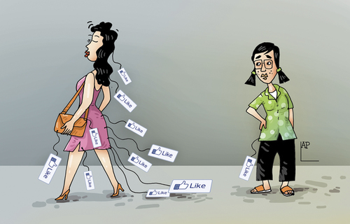 Cartoon: Facebook like cartoon (medium) by LAP tagged facebook,like,teen,girl,social,network,women,society,teenage