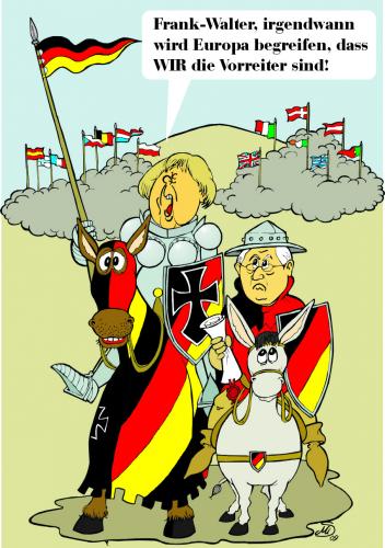 Cartoon: Deutschland als Vorreiter (medium) by MiS09 tagged merkel,steinmeier,vorreiter,europa,europawahl,global,finanzkrise,eu,europapolitik,krisenpolitik,europaparlament