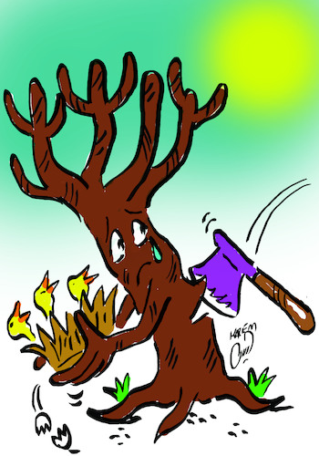 Cartoon: ax and tree (medium) by Hossein Kazem tagged ax,and,tree