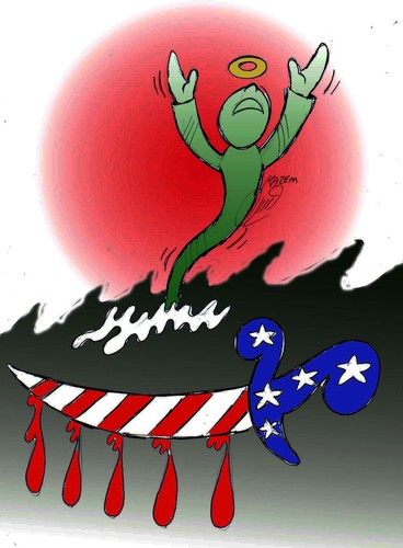 Cartoon: bloody flag (medium) by Hossein Kazem tagged bloody,flag