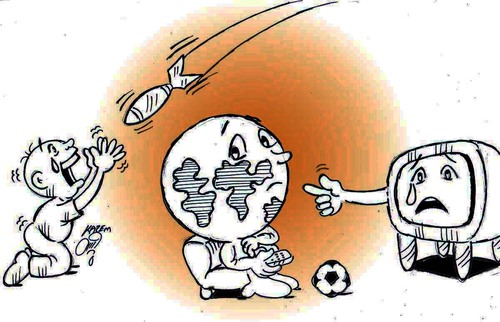 Cartoon: gaza  and world cup (medium) by Hossein Kazem tagged gaza,and,world,cup