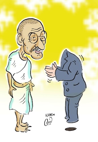 Cartoon: Mahatma Gandhi (medium) by Hossein Kazem tagged mahatma,gandhi
