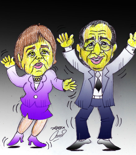 Cartoon: merkel and oland (medium) by Hossein Kazem tagged merkel,and,oland