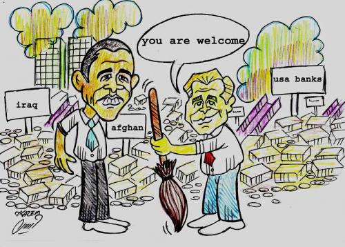 Cartoon: obama bush (medium) by Hossein Kazem tagged obama,bush