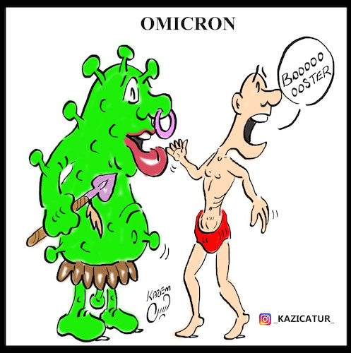 Cartoon: omicron and booster (medium) by Hossein Kazem tagged omicron,and,booster
