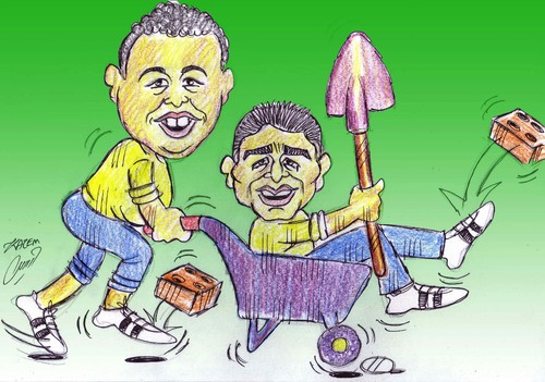 Cartoon: Ronaldo and Bebeto at the new Ma (medium) by Hossein Kazem tagged ronaldo,and,bebeto,at,the,new,maracana