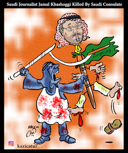 Cartoon: Saudi Journalist Jamal Khashoggi (medium) by Hossein Kazem tagged jamal,khashoggi