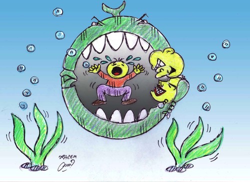 Cartoon: shark divorce (medium) by Hossein Kazem tagged divorce,shark