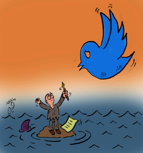 Cartoon: sos in twitter (medium) by Hossein Kazem tagged sos,in,twitter