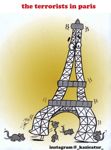 Cartoon: the terrorists in paris (medium) by Hossein Kazem tagged the,terrorists,in,paris