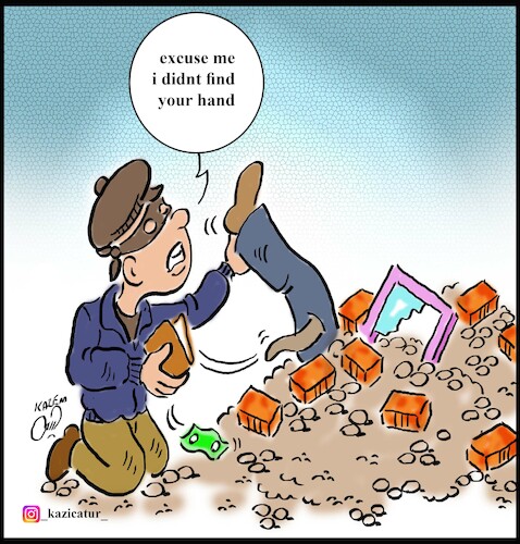 Cartoon: thief in earthquake (medium) by Hossein Kazem tagged thief,in,earthquake