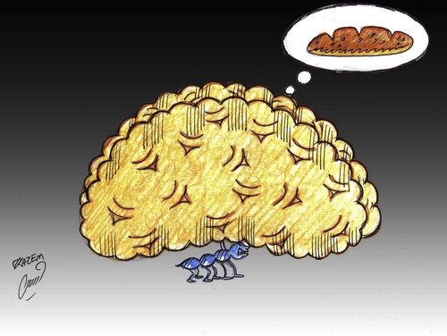 Cartoon: think for food (medium) by Hossein Kazem tagged think,for,food