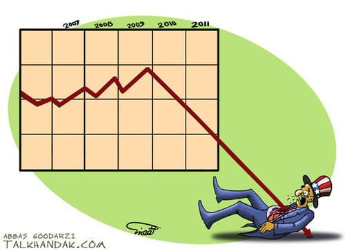 Cartoon: USA ECONOMY (medium) by goodarzi tagged america,economic,collapse,cartoon,abbas,goodarzi,sam,2007,2011,2010,2009,bad,good,obama,bush