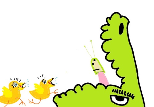 Cartoon: crocodile (medium) by parentheses tagged crocodile,puppet,chicken