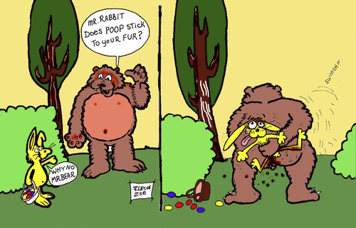 Cartoon: What the Charmin Bear uses. (medium) by DaD O Matic tagged bear,rabbit,forest,poop,charmin,fur