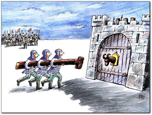 Cartoon: defence (medium) by penapai tagged battering,ram