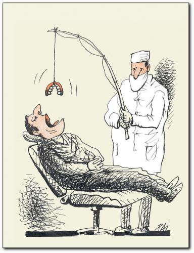 Cartoon: dentist (medium) by penapai tagged bait,zahnarzt,zahn,doktor,praxis,behandlung,untersuchung,gebiss,prothese,dritte,kiefer,zahnfleisch,angel,operation