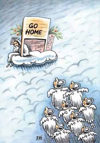 Cartoon: go home (medium) by penapai tagged angel,paradise,eden,himmel,gott,engel,paradies,eden