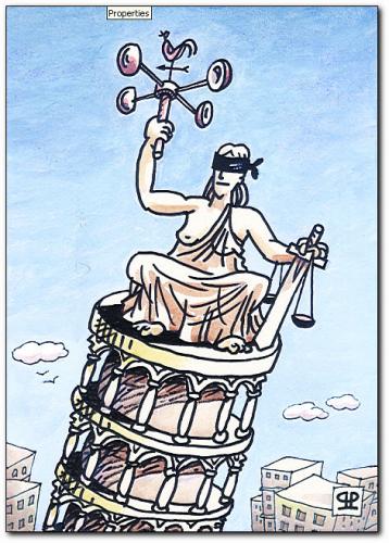 Cartoon: justice (medium) by penapai tagged pisa,tower,justiz,gesetz,justitia,gerechtigkeit,statue,gericht,pisa,schief,schräg,balance,turm,manipulation