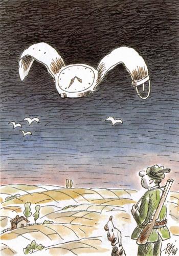 Cartoon: time (medium) by penapai tagged hunting,uhr,zeit,jagen,jäger,förster,vogel,ablaufen