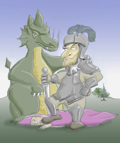 Cartoon: Sygmund der Tapfere (medium) by philipolippi tagged ritter,drachen,jungfrau,mittelalter