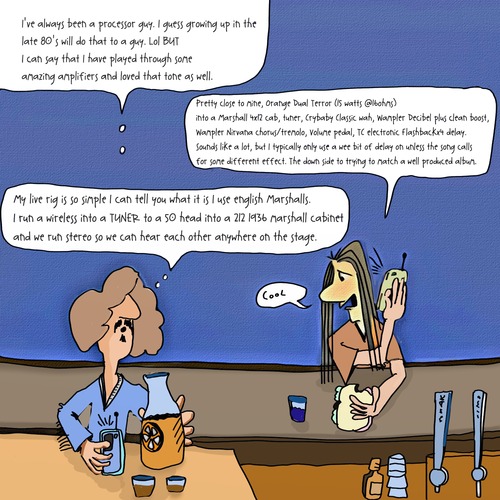 Cartoon: Idle Musician talk (medium) by tonyp tagged arp,tonyp,arptoons,geeks,musicians,hiding,looking,eyes