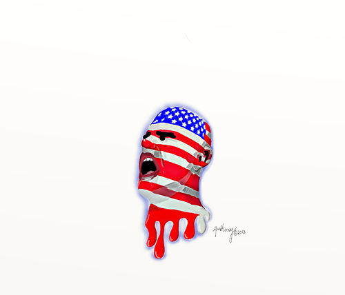 Cartoon: Melting (medium) by tonyp tagged road,trips,heaven,halos,tonyp,arp,acpritch2,funny,english,baseball,drugs,usa,flag,face