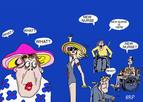 Cartoon: new nurse (medium) by tonyp tagged arp,nurse,new,arptoons,wheelchair,elder,old,people