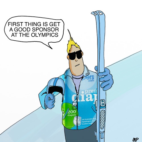 Cartoon: olympic sponsor (medium) by tonyp tagged arp,arptoons,tonyp,olympics,skiing,sking