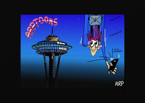 Cartoon: Sky Diving in Seattle (medium) by tonyp tagged arp,sky,diving,selfy