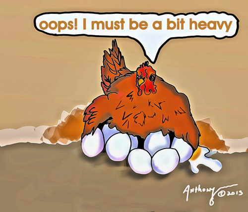 Cartoon: Weight gain (medium) by tonyp tagged arp,arptoons,wacom,cartoons,chicken,eggs,breaking