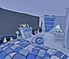 Cartoon: Blue Room (small) by tonyp tagged arp blue room cats pot yoyo arptoons wacom dogs animals games cartoons space dreams music ipad camera tonyp chickens
