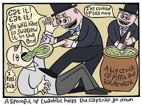 Cartoon: This week in politics (medium) by baggelboy tagged spoon,fed,lies,pigs