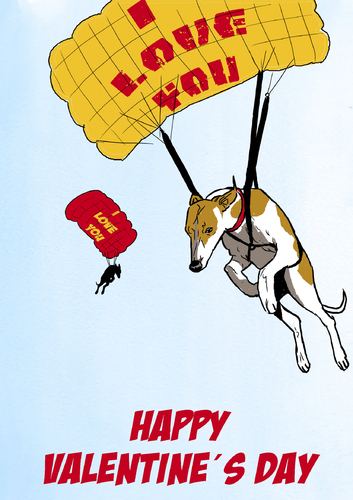 Cartoon: Fliegende Liebe (medium) by dogtari tagged cartoon,daily,dogtari,day,valentines,whippett