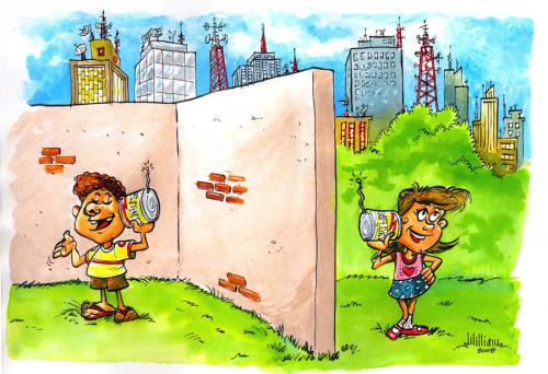 Cartoon: Ancient toy? (medium) by William Medeiros tagged child,toy,phone,girl,boy,city,tecnology,communication
