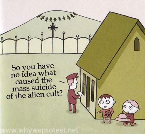 Cartoon: Alien Cult (medium) by Anonymous tagged scientology,tom,cruise,suicide,xenu,alien,cult