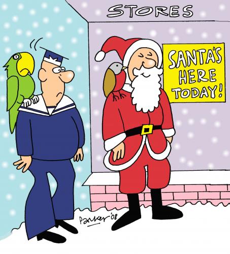 Cartoon: Parrot v. Robin. (medium) by daveparker tagged sailor,parrot,santa,robin