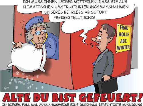 Cartoon: Frau Holles Kündigung (medium) by eisi tagged winter,frau,holle,schnee,kälte,eis,sonne