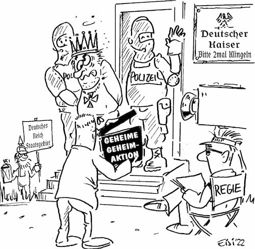 Cartoon: Reichsbürgerrazzia (medium) by eisi tagged reichsbürger,verhaftung,medien,polizei,razzia,show