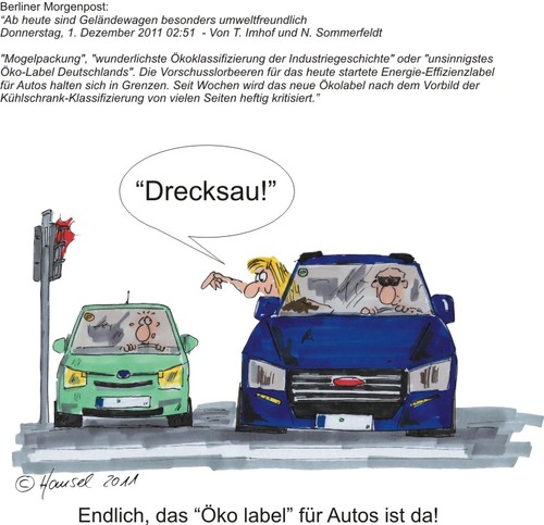 Cartoon: Das ÖKO LABEL für Autos ist da (medium) by Hansel tagged öko,label