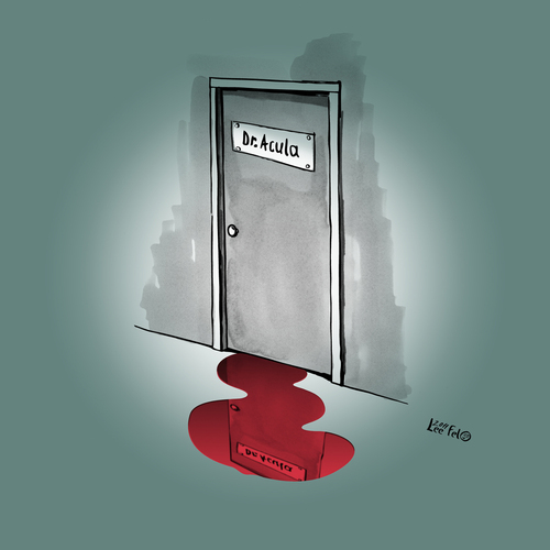 Cartoon: Doctor Acula (medium) by LeeFelo tagged doctor,acula,dracula,blood,spill,door,vampire