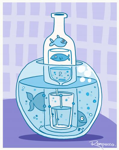 Cartoon: Aquarium (medium) by Marcelo Rampazzo tagged aquarium,aquarium,wasser,fisch,fische,tiere,flasche,natur,umwelt,sauerstoff,co2,atmen,trinken,illustration