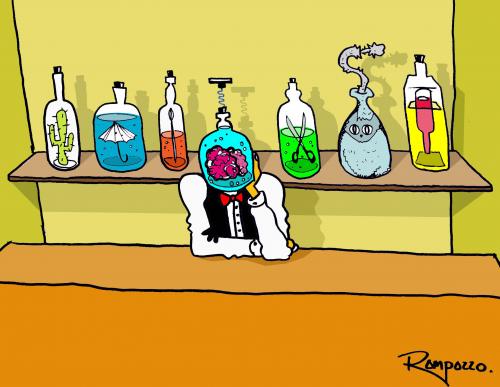 Cartoon: Have a drink (medium) by Marcelo Rampazzo tagged have,drink,bar,kneipe,trinken,getränk,nahrung,lebensmittel,flaschen,experiment,barkeeper,angestellter,alkohol,spirituosen,bizarr