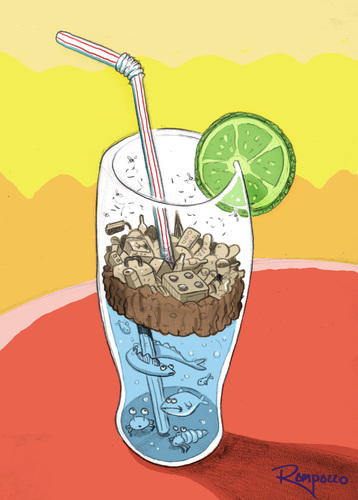 Cartoon: Cup of water (medium) by Marcelo Rampazzo tagged water,polution,sea,rivers,illustration,glas,drink,trinken,getränk,cocktail,longdrink,gastronomie,umwelt,meer,natur,umweltschutz