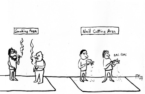 Cartoon: nail cutting (medium) by Florian France tagged nine,inch,nails,cutting,smoking,area,51,cigarettes